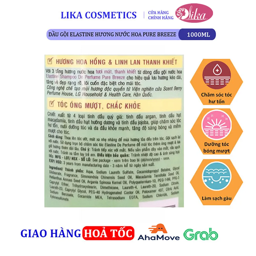 Dầu gội Elastine hương nước hoa Pure Breeze 1000ml 7 Dầu gội đầu Elastine hương nước hoa Pure Breeze 1000ml