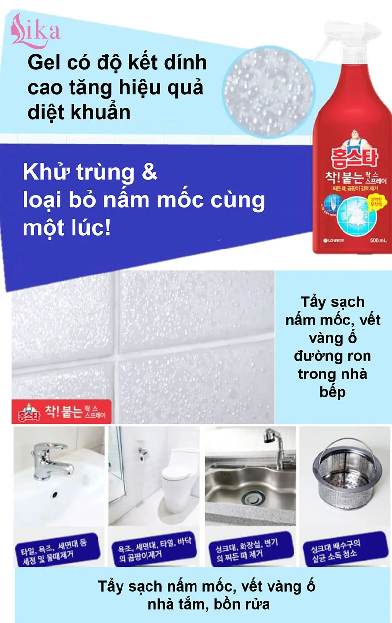 Gel tẩy đa năng loại bỏ nấm mốc khử mùi Homestar 500ml