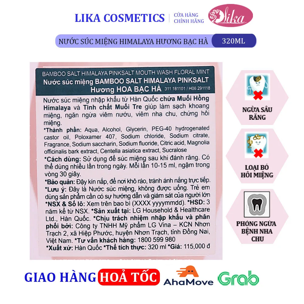 Nước Súc Miệng Bamboo Himalaya Pink Salt Floral Mint Hương Hoa Bạc Hà 320ml