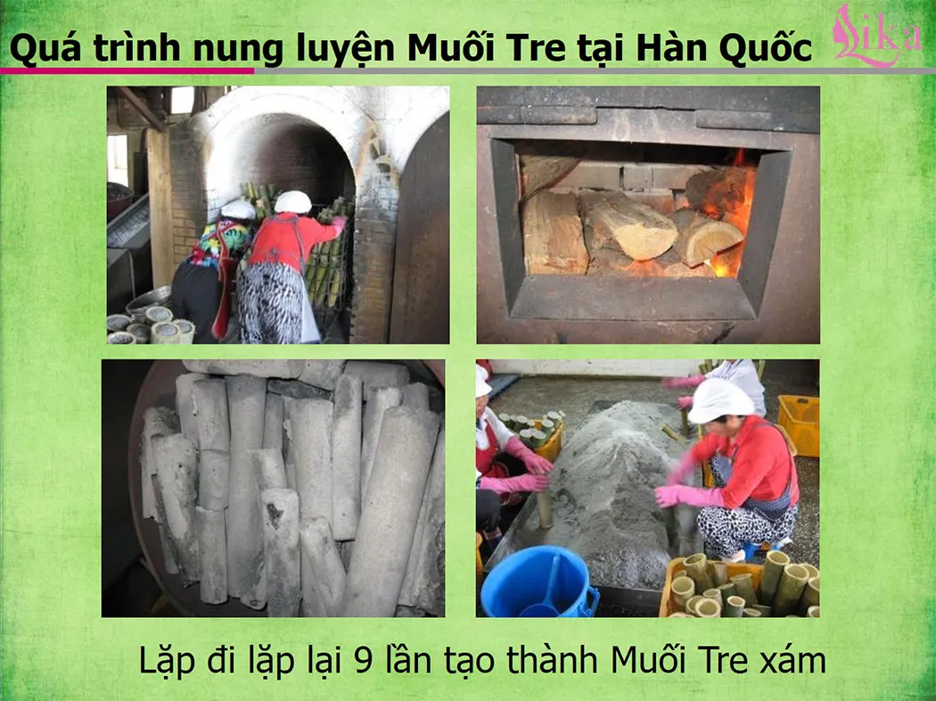 Quá trình nung luyện muối tre Bamboo Salt Hàn Quốc 4