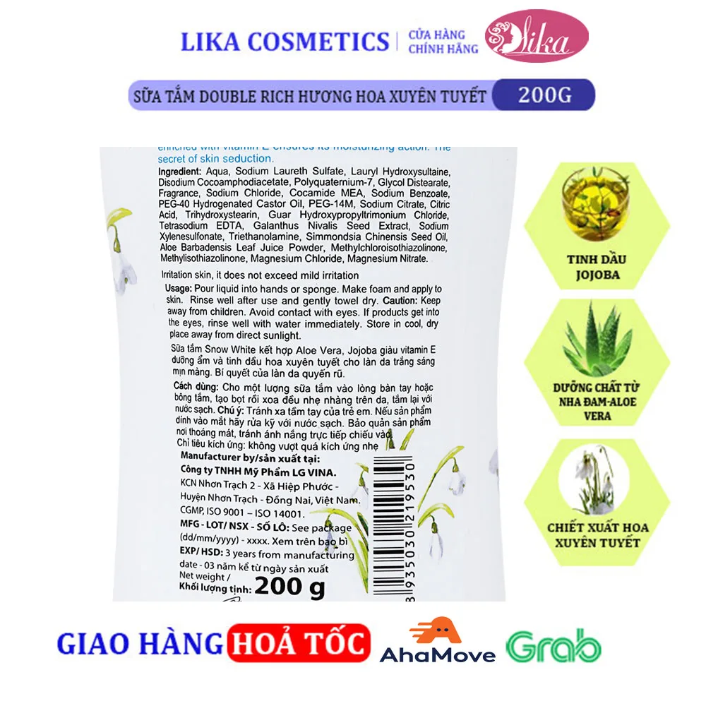 Sữa tắm Double Rich Hoa Xuyên Tuyết 200g 9 Sữa tắm Double Rich Hoa Xuyên Tuyết 200g