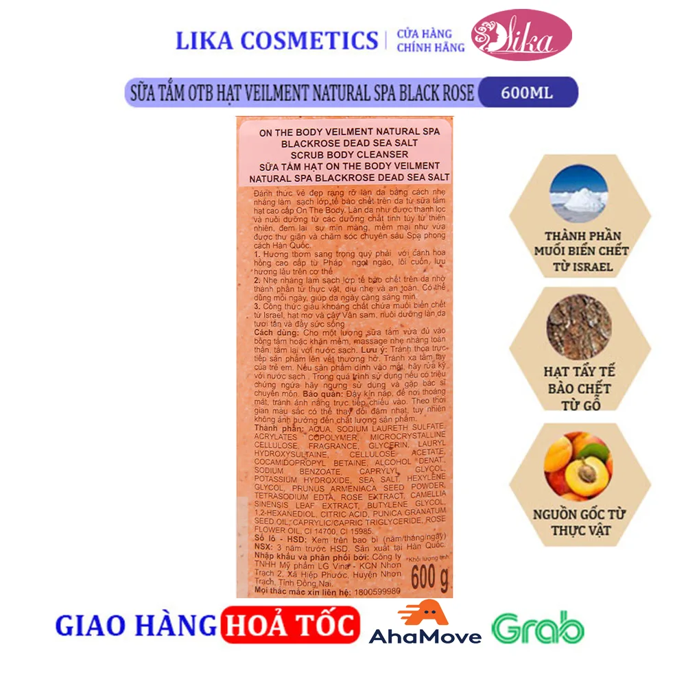 Sữa tắm OTB hạt Veilment Natural Spa Black Rose 600g