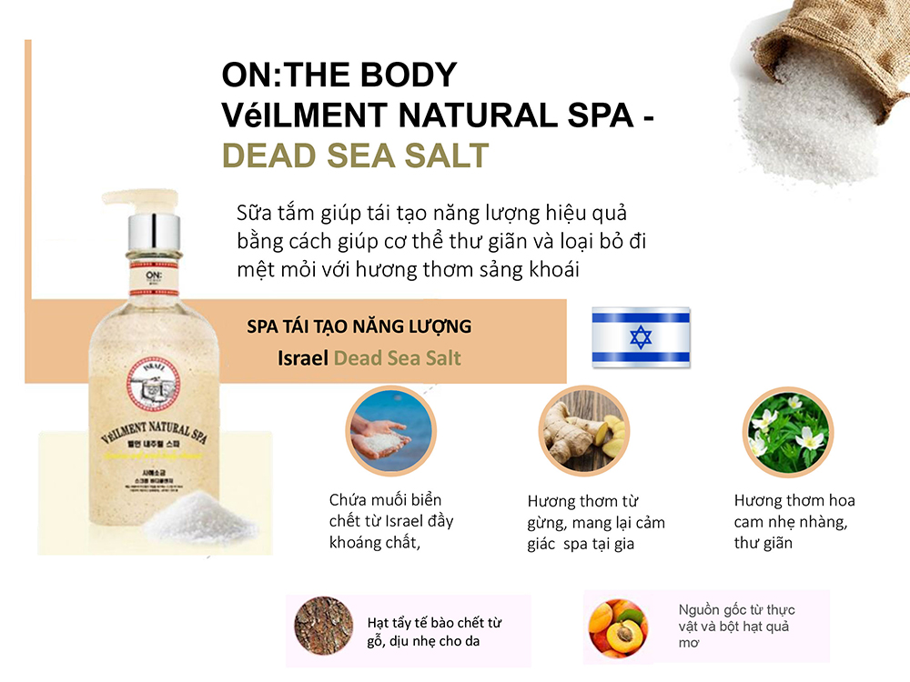 Sữa tắm OTB hạt Veilment Natural Spa Himalaya Dead Sea Salt 600g