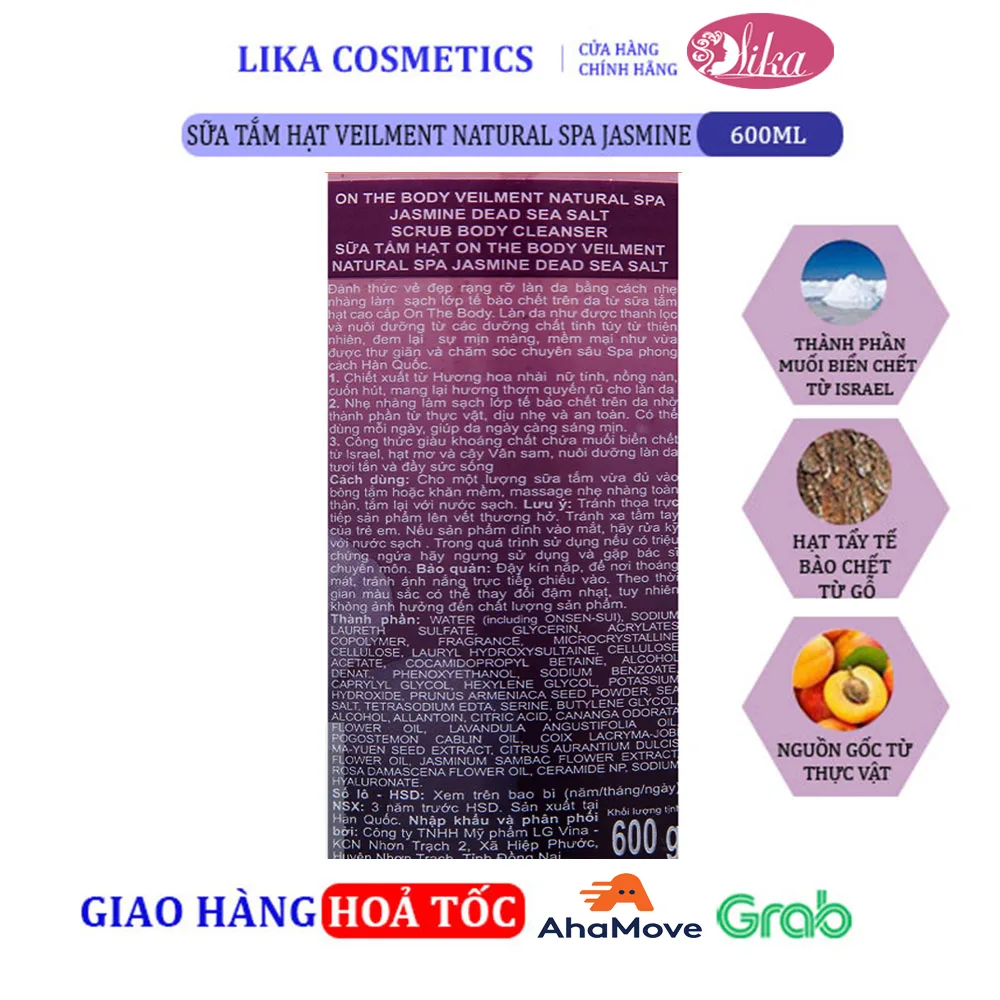 Sữa tắm On The Body hạt Veilment Natural Spa Jasmine 600g