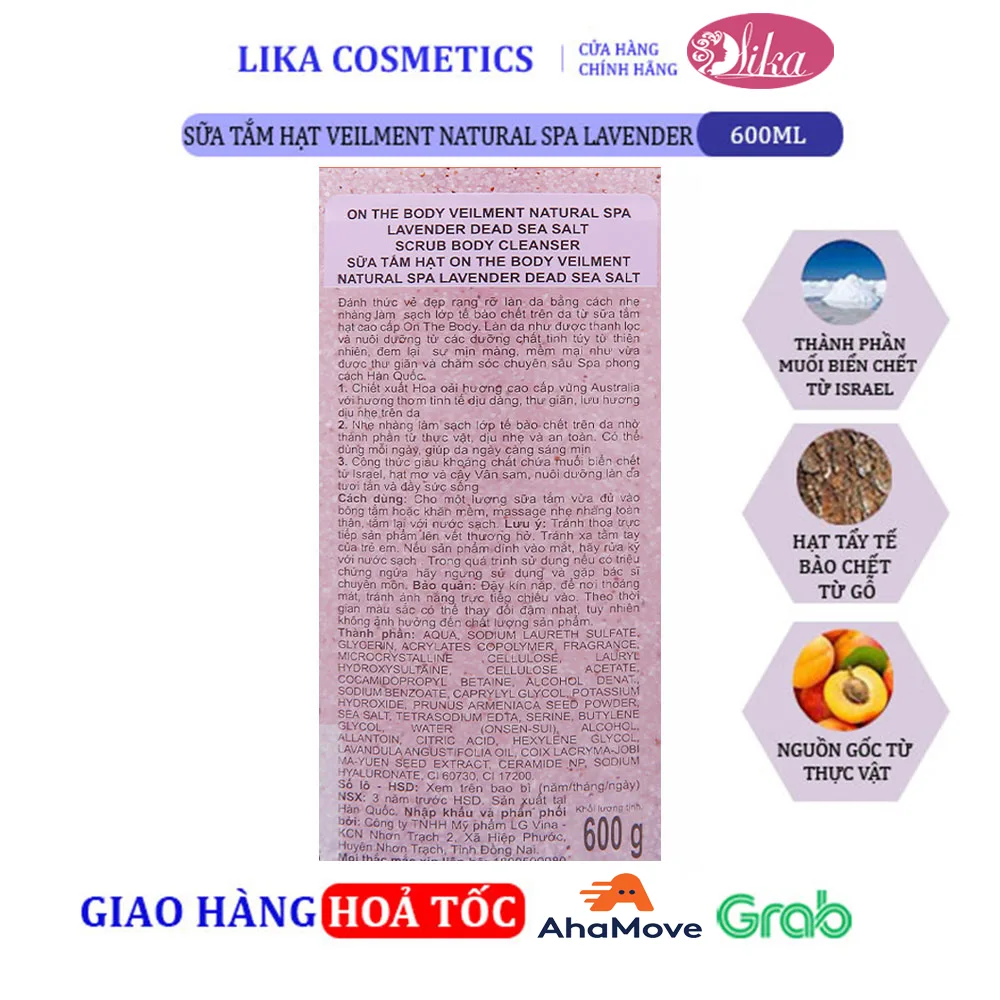 Sữa tắm On The Body hạt Veilment Natural Spa Lavender 600g 3 Sữa tắm On The Body hạt Veilment Natural Spa Lavender 600g