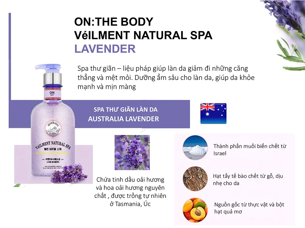 Sữa tắm On The Body hạt Veilment Natural Spa Lavender 600g 12 Sữa tắm hạt Veilment Natural Spa Lavender 600g