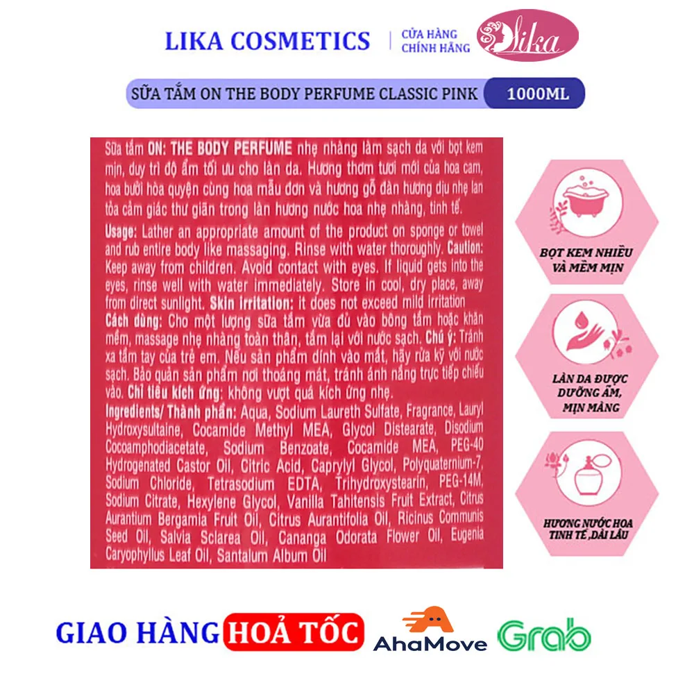 Giá sữa tắm on the body Perfume Classic Pink 1000ml