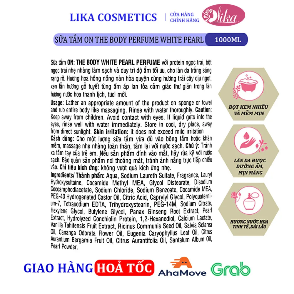 Sữa tắm On The Body Perfume White Pearl 1000g