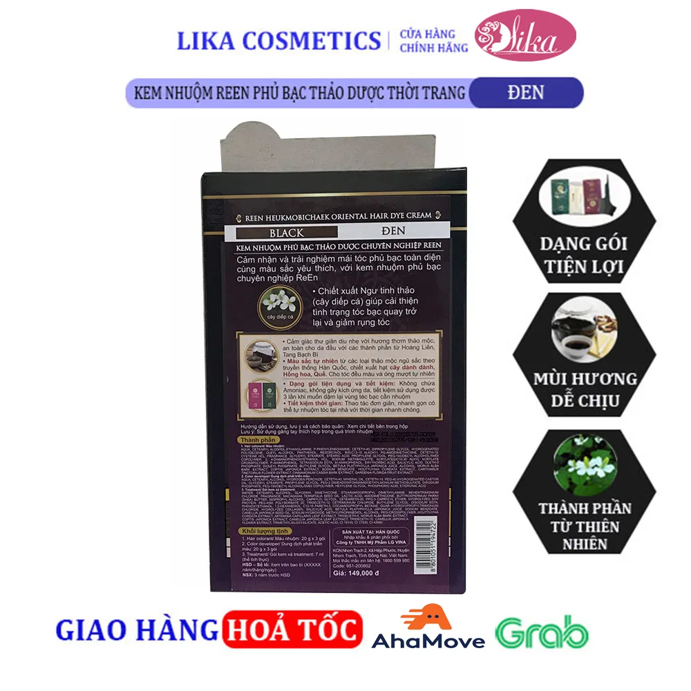 Kem nhuộm REEN Phủ Bạc Thảo Dược Thời Trang Oriental Black- Đen