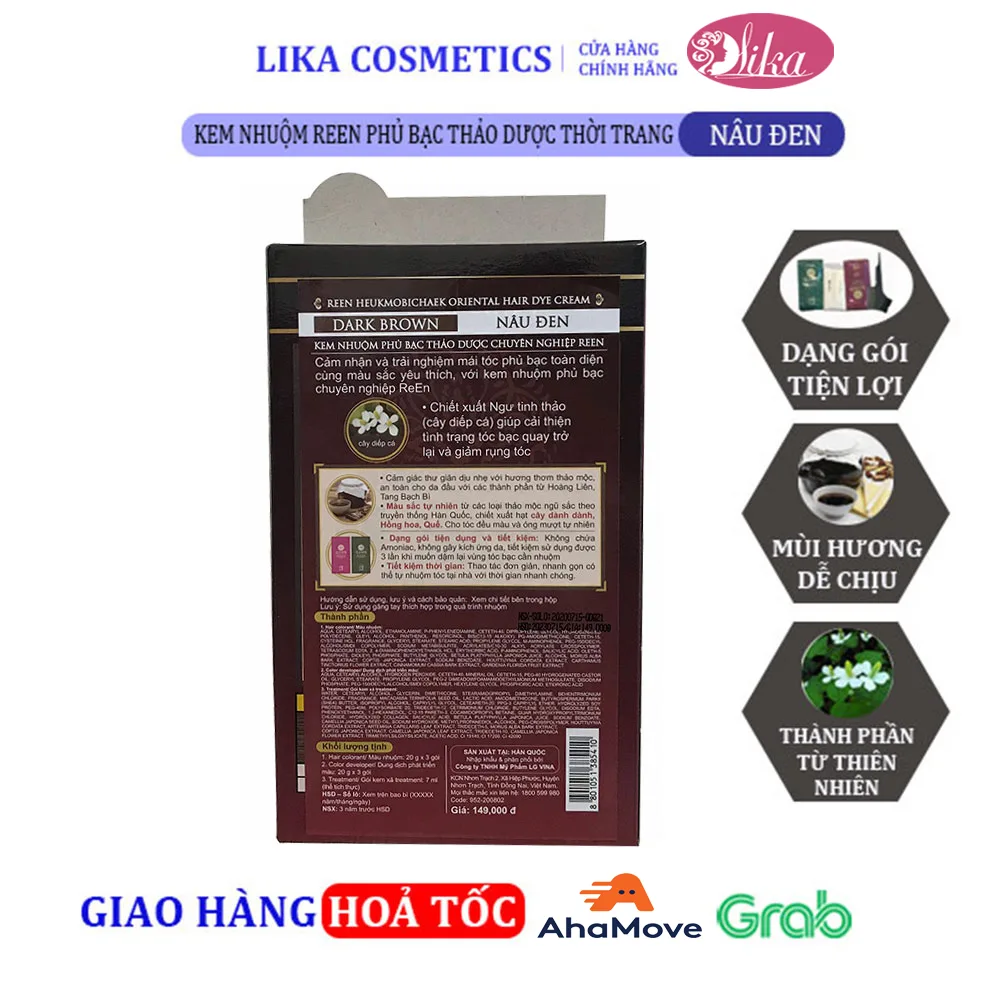 Kem nhuộm REEN Phủ Bạc Thảo Dược Thời Trang Dark Brown- Nâu Đen