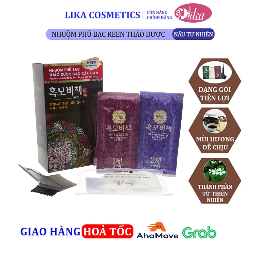 Kem nhuộm phủ bạc thảo dược cao cap ReEn Nâu tự nhiên