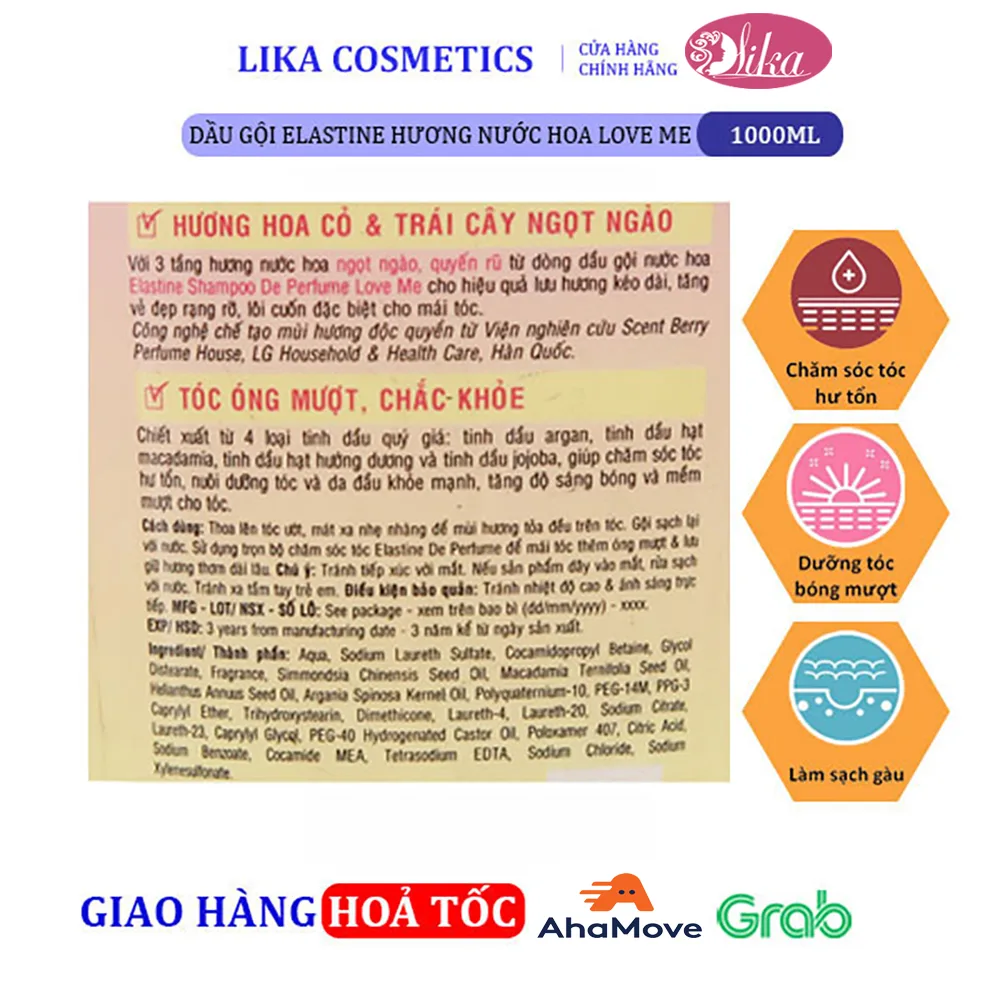 Dầu gội nước hoa Elastine Love Me 1000ml 3 Dầu gội nước hoa Elastine Love Me 1000ml