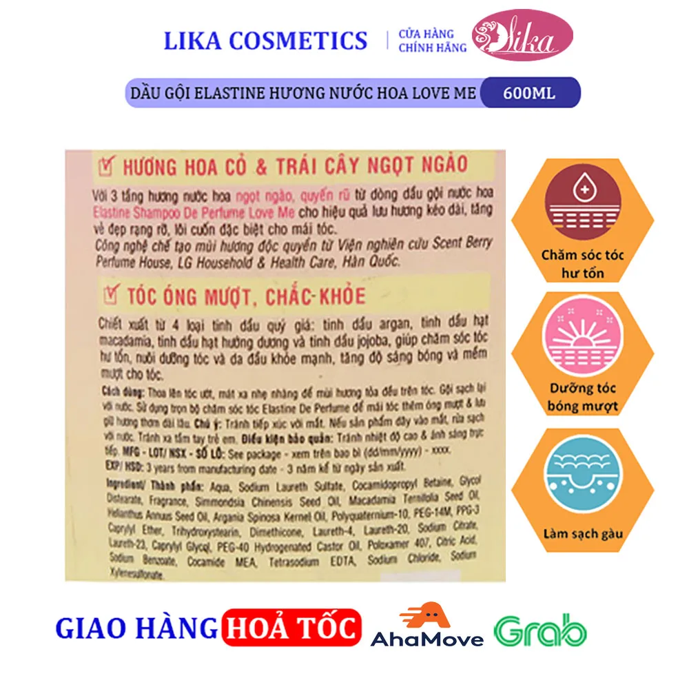 Dầu gội Elastine hương nước hoa Love Me 600ml 8 Dầu gội Elastine hương nước hoa Love Me 600ml