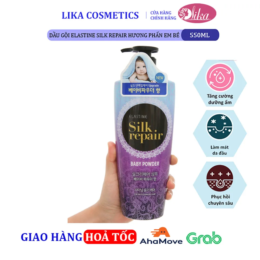 Dầu gội Elastine Silk Repair Hương Phấn Em Bé 550ml 14 Dầu gội Elastine Silk Repair Hương Phấn Em Bé 550ml
