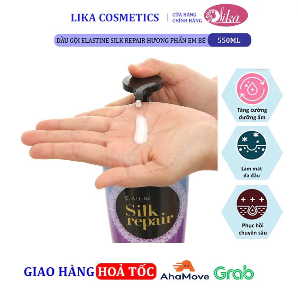 Dầu gội Elastine Silk Repair Hương Phấn Em Bé 550ml 13 Dầu gội Elastine Silk Repair Hương Phấn Em Bé 550ml