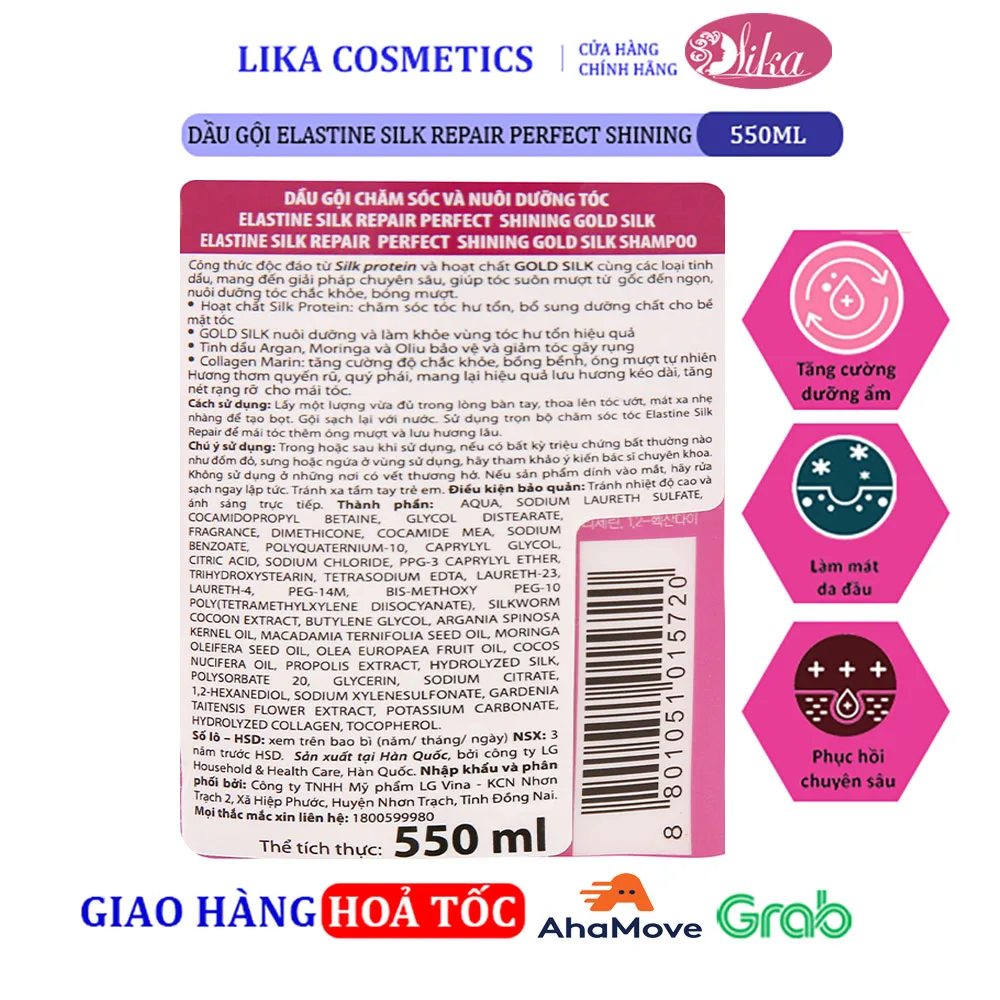 Dầu gội Elastine Silk Repair Perfect Shining 550ml 3 Dầu gội Elastine Silk Repair Perfect Shining 550ml